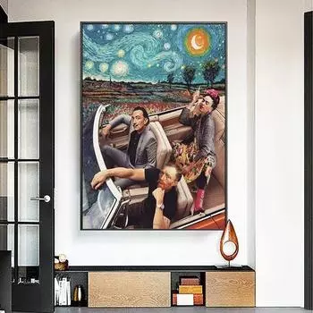 Забавные персонажи, синий звездный Ван Гог, вождение, плакаты и принты, холст, картины, настенные художественные картинки для декора гостиной 21x30cm No Frame