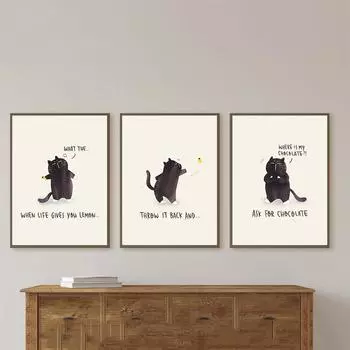 Забавные плакаты с черными кошками, картины на холсте с животными, принты, настенные художественные фотографии, лимонный шоколад, пухлый для гостиной, украшение дома 21x30cm No Framed белый