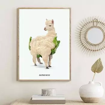 Забавные постеры и принты с фруктами и животными, кухонный холст, чеснок, гусь, скандинавский художественный принт, брокколи, овцы, фрески, украшение для гостиной 21x30cm No Frame