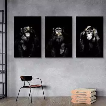 Забавные постеры и принты с изображением обезьяны-орангутанг, современные черно-белые картины на холсте с изображением животных, настенные художественные картины для гостиной, домашнего декора 21x30cm No Framed