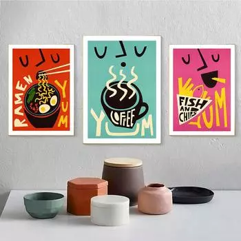 Забавные постеры с изображением еды и рамэна, принты, вкусный кофе, рыба и чипсы, холст, живопись, клуб, бар, магазин, кухонные настенные украшения, фотографии 21cm30cm NoFrame