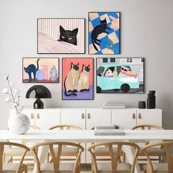 Забавные постеры с котами «Не просыпайтесь», французская кошка, холст, картина, мультяшные животные, настенная живопись, печать, фотографии для гостиной, украшение дома, без рамки 21*30cm