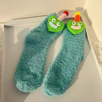 Забавные пушистые носки, женские напольные носки с мультяшным рисунком, флисовые домашние зимние чулки для сна, зимние утепленные теплые ковровые носки as the picture