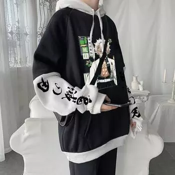 Забавные японские аниме «Убийца демонов Синадзугава Санеми», мужские толстовки с капюшоном, женские Harajuku, ветровая колонна, свободные повседневные толстовки S чёрный