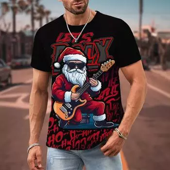 Забавные рождественские футболки для мужчин с принтом Санта-Клауса в стиле хип-хоп, мужские топы, повседневная уличная дизайнерская толстовка с коротким рукавом 6XL