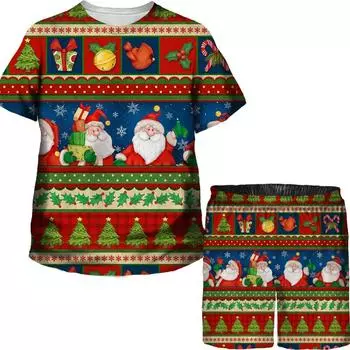 Забавные рождественские футболки и шорты для мальчиков и девочек, рождественские футболки/костюмы с 3D принтом Санта-Клауса, детский комплект одежды для праздника, вечеринки и отпуска 100