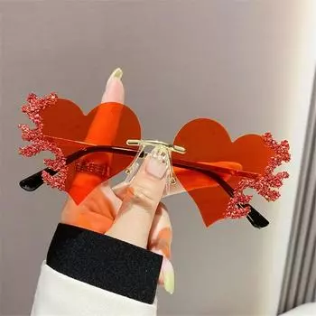 Забавные солнцезащитные очки без оправы Flame Heart, ретро-модные блестящие солнцезащитные очки в форме сердца, UV400, летние пляжные очки для вечеринки на Хэллоуин чёрный