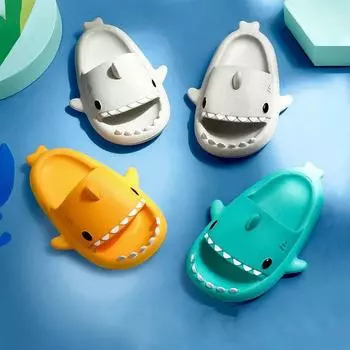 Забавные тапочки, нескользящие тапочки с изображением акулы, однотонные мягкие уличные тапочки для родителей и детей 150