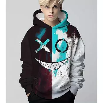 Забавные толстовки с 3D принтом улыбающегося принта, пуловер для мальчиков, толстовки с длинными рукавами, свитшот для мальчиков, весенне-осенняя детская толстовка с капюшоном, топ на открытом воздухе 100CM