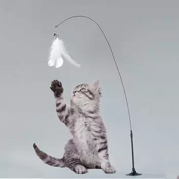 Забавные товары для животных Игрушка для кошек Игрушки для кошек Съемные сменные присоски Прочная стальная проволока Аксессуары для кошек Перо Палочка Автоматические интерактивные бусины чёрный