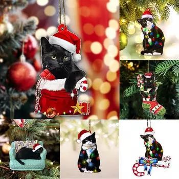 Забавные украшения из черной кошки, рождественские украшения с милым котом высотой 3,15 дюйма, рождественские украшения, подвеска на рождественскую елку, украшения на елке E