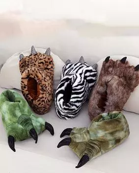 Забавные унисекс тапочки в виде лап животных, тапочки в виде когтей динозавра, пушистые зимние теплые домашние тапочки для комнаты, костюм для косплея на Хэллоуин CN 36-37