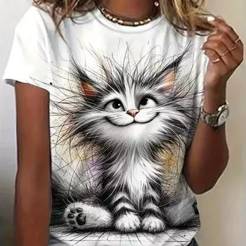 Забавные женские футболки с изображением собаки из мультфильма, милая футболка с 3d принтом, повседневная футболка с короткими рукавами и круглым вырезом, женская одежда S