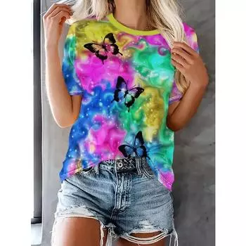 Забавные женские футболки с изображением собаки из мультфильма, милая футболка с 3d принтом, повседневная футболка с короткими рукавами и круглым вырезом, женская одежда S