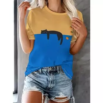 Забавные женские футболки с изображением собаки из мультфильма, милая футболка с 3d принтом, повседневная футболка с короткими рукавами и круглым вырезом, женская одежда S бежевый