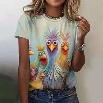 Забавные женские футболки с принтом «Цыпленок» на 3D-принте, симпатичные футболки с рисунком для женщин, летние модные уличные футболки с круглым вырезом, топы с короткими рукавами XS