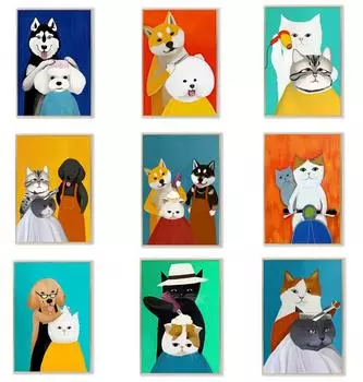 Забавные животные, мультяшные милые кошки, собаки, стрижка, современные постеры, принты, холст, картина, настенная картина, домашний декор для детской комнаты 21x30cm No Frame