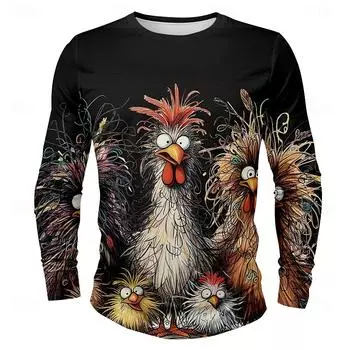 Забавный 3D принт курицы мужская футболка с длинным рукавом весна осень свободный свитер хип-хоп панк одежда повседневная мода топ S