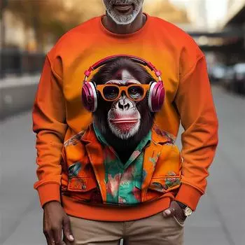 Забавный 3D-принт обезьяны, толстовка с капюшоном, мужской модный тренд, повседневный свободный свитер с длинными рукавами, осенняя мужская одежда S