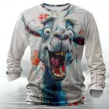 Забавный 3D-принт с животными, мужская футболка, хип-хоп, тренд, уличная одежда в стиле Харадзюку, осенняя свободная футболка с длинным рукавом из хлопка для мужчин M