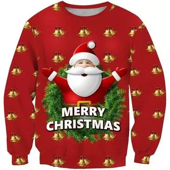 Забавный 3D-принт Санта-Клауса свитер с оленями для мужчин и женщин Уродливые рождественские свитера Джемперы Топы Праздничный пуловер для вечеринки Свитшот Топ S