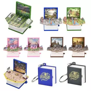 Забавный 3D складной брелок для ключей в виде книги, подарок на день рождения, складная книга, брелок для ключей, 3D всплывающий замок динозавра, рождественский сюрприз, тревога, стресс, детская игрушка 1