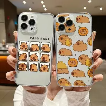 Забавный чехол capy baraPhone для iPhone 16 15 14 13 12 11 Mini Pro Max X XR XSMax 7 8 Plus SE20 Прозрачный чехол iPhone 14 Plus мокасины