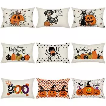 Забавный чехол для подушки на Хэллоуин, напечатанный льняной чехол для подушки с тыквой, чехол для дивана в гостиной, чехол для подушки в спальне 30*50cm JYZ005-1