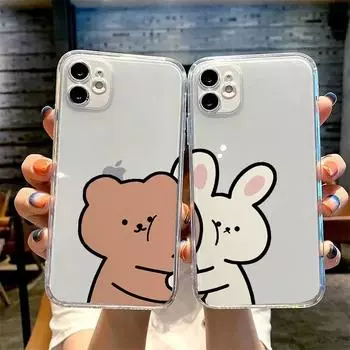 Забавный чехол для телефона Bear Rabbit для iPhone 15 16 12 11 13 Pro Max Mini XR 8 14 Plus SE3 Clear Lovers Cover Fundas For iPhone 12Mini остановить