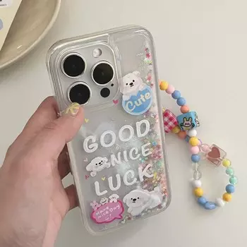 Забавный чехол для телефона Quicksand для Iphone 11 12 Promax 14 Pro Max 13promax Lucky Smiley браслет с медведем, противоударная задняя крышка с собакой For iphone 14pro