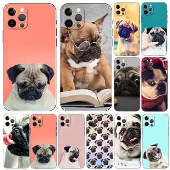 Забавный чехол для телефона с изображением собаки мопса для iPhone 5 5S 2020se 6 6s 7 8 plus x 10 XR XS 11 12 13 mini pro MAX, черная задняя крышка из ТПУ iphone 5 5S SE 2016