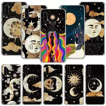 Забавный чехол для телефона с изображением солнца и луны для Huawei P30 P40 P20 P10 P50 Mate 20 10 30 40 Lite Pro Plus с принтом, чехол в виде ракушки Huawei P30