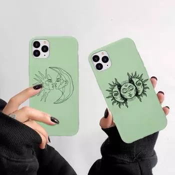 Забавный чехол для телефона с изображением Солнца и Луны для iPhone 11 12 13 Mini Pro Xs Max 8 7 6 6S Plus X XR однотонный чехол ярких цветов iphone 6 6s