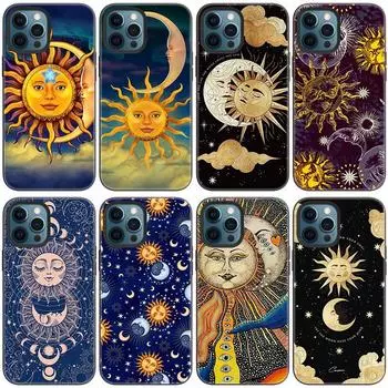 Забавный чехол для телефона с изображением солнца и луны для Apple iPhone 14 13 12 Mini 11 Pro Max 7 8 XR X XS 7 8 Plus SE 2020 2022, черный чехол iPhone SE 2022