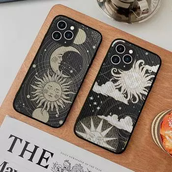 Забавный чехол для телефона с изображением солнца и луны, жесткий кожаный чехол для iPhone 11 12 13 Mini Pro Max 8 7 Plus SE 2020 X XR XS Coque iphone 7
