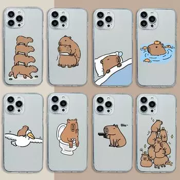 Забавный чехол для телефона с изображением животных из мультфильма «Капибара» для iPhone 15 14 13 12 11 Pro X Xs Max XR SE 2020 8 7 Plus, мягкий прозрачный чехол for iPhone 11 ProMax остановить