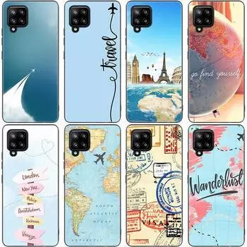 Забавный чехол для телефона с картой путешествий для Samsung Galaxy A12 A02S A22 A32 A52 A72 A71 A51 A41 A31 A21 A11 A50 A70 A10S A20S черный чехол Samsung A02
