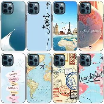 Забавный чехол для телефона с картой путешествий для Apple iPhone 14 13 12 Mini 11 Pro Max 7 8 XR X XS 7 8 Plus SE 2020 2022, черный мягкий чехол iPhone SE 2022