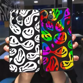 Забавный чехол для телефона с триповым смайликом для iPhone 11 12 13 Pro Max X XR XSMAX X 6s 8 7 Plus 12 13Mini, черный мягкий бампер, задняя крышка iPhone 6 6s