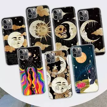 Забавный чехол для телефона Sun Moon Face для Apple iPhone 11 12 13 14 Pro 7 XR X XS Max 6 6S 8 Plus + Mini 5 SE с принтом, мягкий чехол iPhone 11