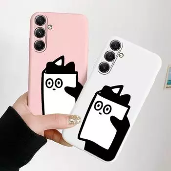 Забавный черный кот Мягкий силиконовый чехол для Samsung Galaxy A55 A35 A34 A54 A53 A15 S23 S24 FE S25 Plus M35 M34 Ударопрочный чехол-бампер для телефона с защитой от царапин Samsung Galaxy S9 Plus чёрный