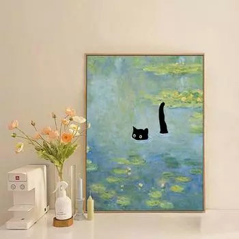 Забавный черный кот, настенное искусство, Ван Гог, постер «Звездная ночь», абстрактная известная репродукция, холст, картина, эстетическая комната, домашний декор 20x30cm