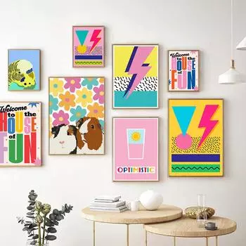 Забавный дом, красочный принт, тексты песен, настенное искусство, цитата, плакат, семья, ретро, морская свинка, ностальгия, холст, картина, счастливая комната, домашний декор, без рамки 21*30cm