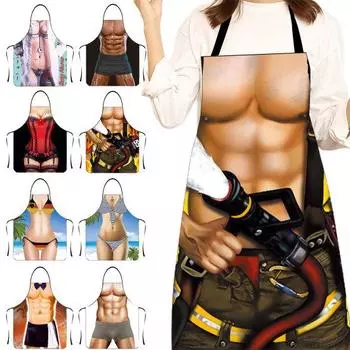 Забавный фартук, индивидуальный Новинка, ясное и реальное изображение, без рукавов, с ремешком, водонепроницаемый полиэстер, мускулистый мужской кухонный фартук, товары для дома 5