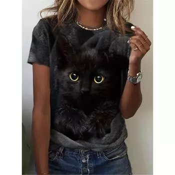 Забавный грустный плачущий кот милый кот принт домашнее животное женская домашняя повседневная футболка летняя новая повседневная модная одежда с коротким рукавом в стиле Харадзюку XXS