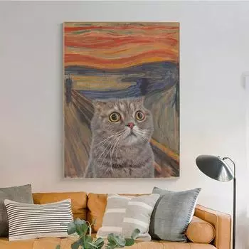 Забавный испуганный кот, абстрактный постер и принты, картина на холсте, ретро животные, портретное искусство, Радуга, скандинавская картина, декор для гостиной, без рамки 21*30cm