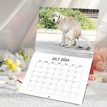 Забавный календарь в подарок с рисунком собаки, календарь на 2024 год, прочный, большой, для письма, настенный подвесной календарь для украшения дома Dog