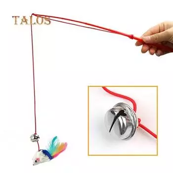 Забавный колокольчик для домашних животных, подвеска из искусственной мыши, перо, веревка, забавные забавные игровые игрушки