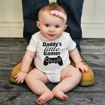 Забавный комбинезон с принтом Daddy s Little Gamer для новорожденных, боди 3M белый