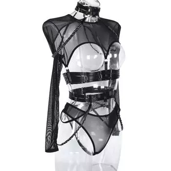 Забавный комплект из трех предметов, взрывоопасные сложные бретели, свисающие шея, талия, уплотнение, сексуальное нижнее белье для ночного клуба 2 S